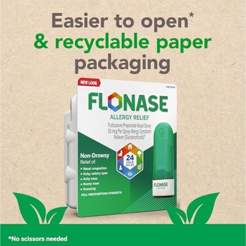 Flonase Allergy Relief Nasal Spray, 24-Hour Non-Drowsy Multi-Symptom Relief 144 Sprays (Pack of 2) plus Bonus Pack of Tissues