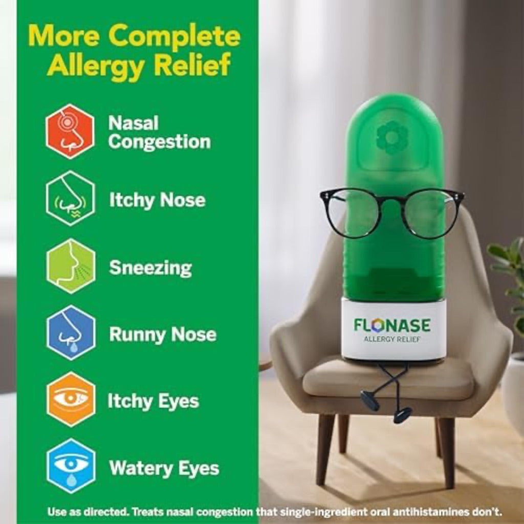 Flonase Allergy Relief Nasal Spray, 24-Hour Non-Drowsy Multi-Symptom Relief 144 Sprays (Pack of 2) plus Bonus Pack of Tissues