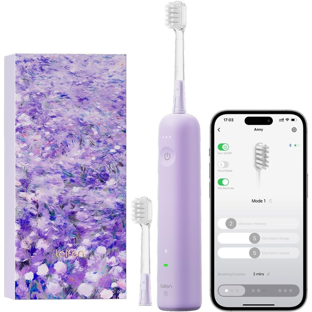 Laifen Wave Special Electric Oscillation & Vibration Sonic Electric Toothbrush with App - Misty Lavender)