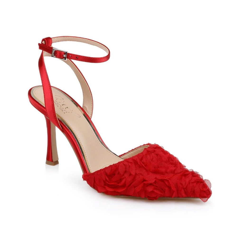 Jewel Badgley Mischka Women's Shannon Stiletto Dress Pumps - Red Chiffon, Size 5.5