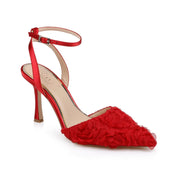 Jewel Badgley Mischka Women's Shannon Stiletto Dress Pumps - Red Chiffon, Size 5.5
