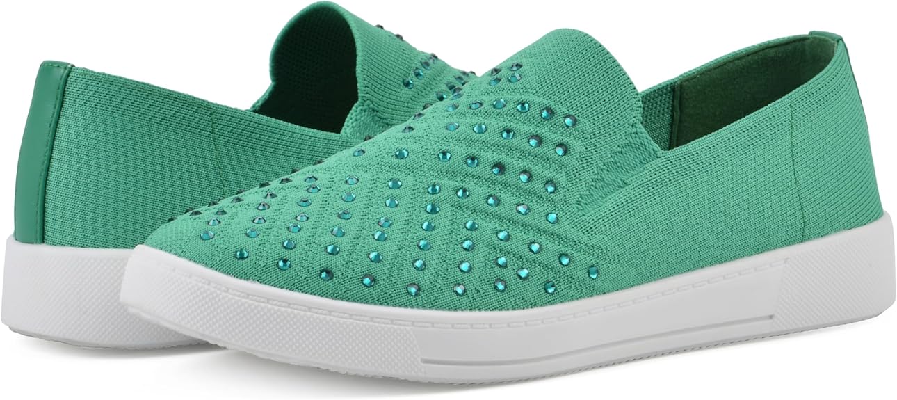 White Mountain Women’s Upbring Rhinestone Slip-On Sneaker - Green, Size 8.5