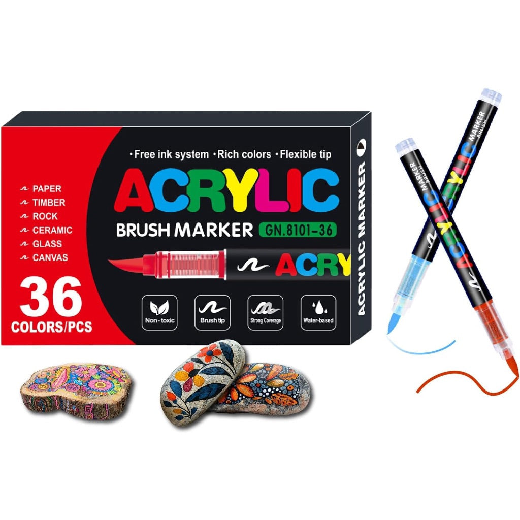 Acrylic Paint Markers, Multi-Surface, Non-Toxic, Flexible Tip - 36 Colors