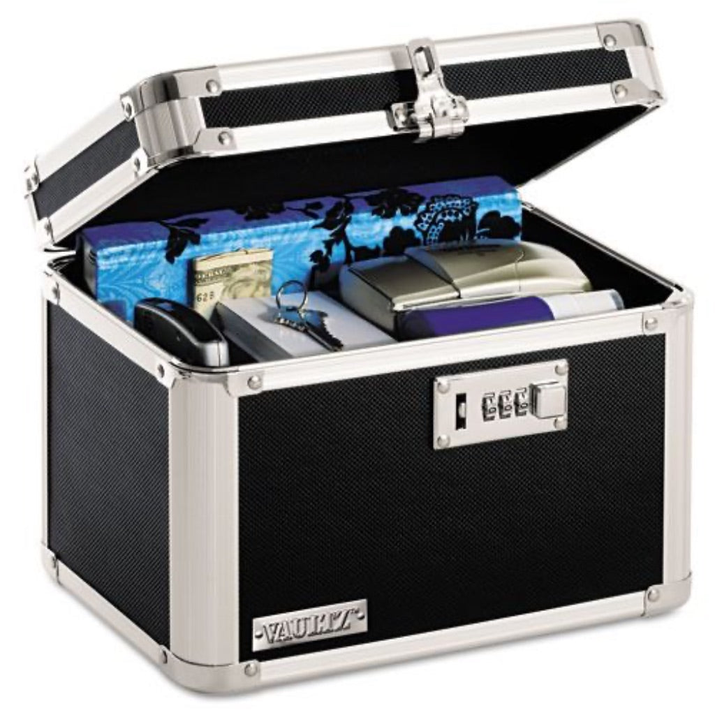 Vaultz Secure Safe Combination Lock Box  - 10"x 7"x 8", Black/Chrome
