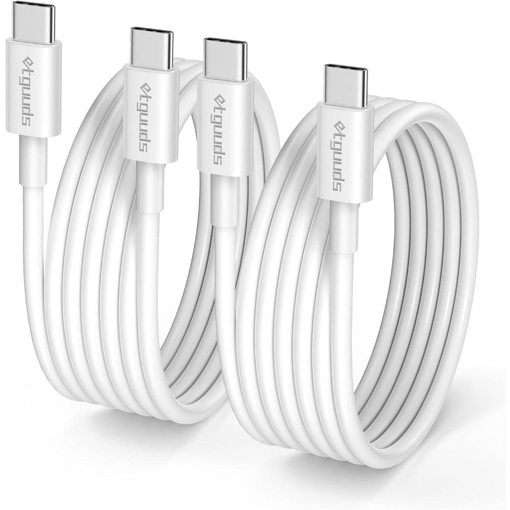 etguuds 60W USB-C to USB-C Fast Charging Cable, 6ft - 2 Pack (White)