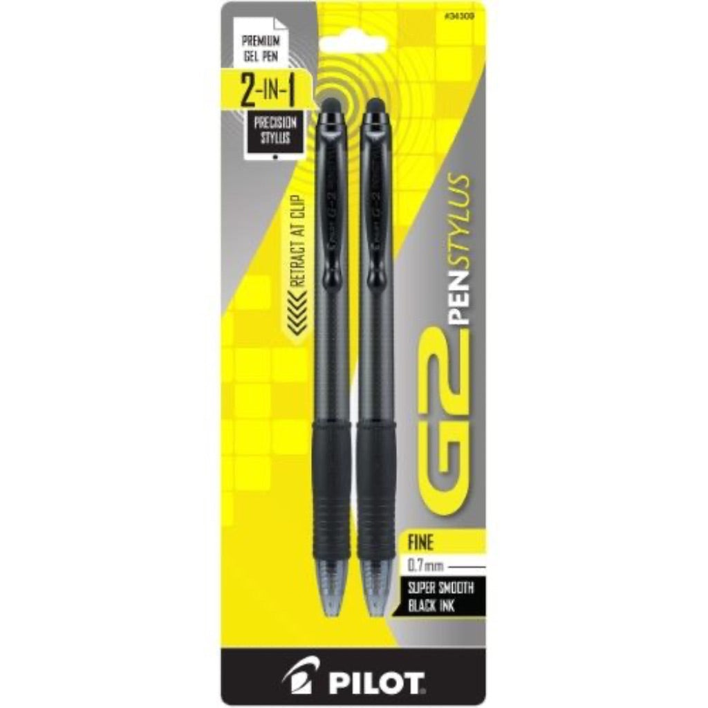 Pilot G2 Pen Stylus - Fine Point 0.7mm, Black Ink (2 Pack)