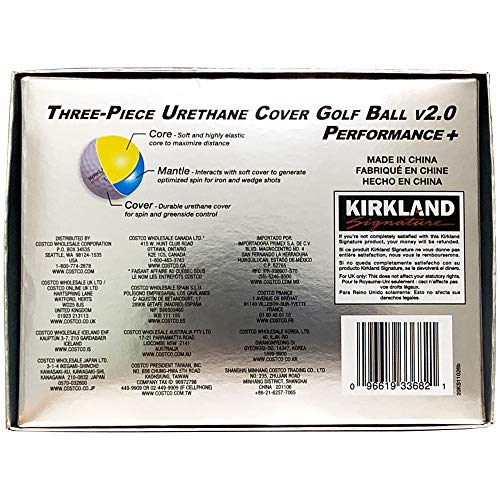 Kirkland Signature Three-Piece Urethane Cover Golf Ball v2.0, 12 Count