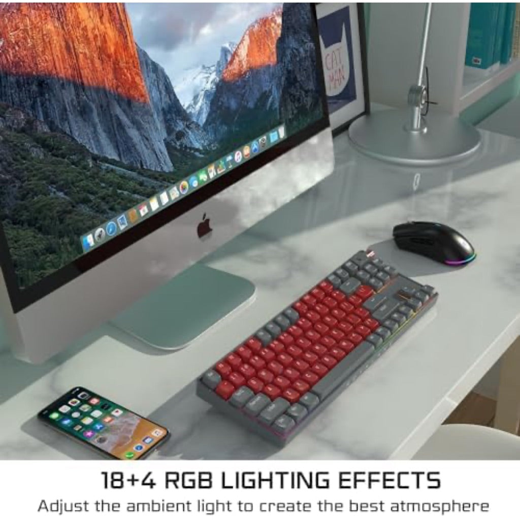 R87 Wireless Mechanical Keyboard, Hot Swappable with RGB Light, PBT Keycaps, G Pro 3.0 Yellow Switch, Night Crimson