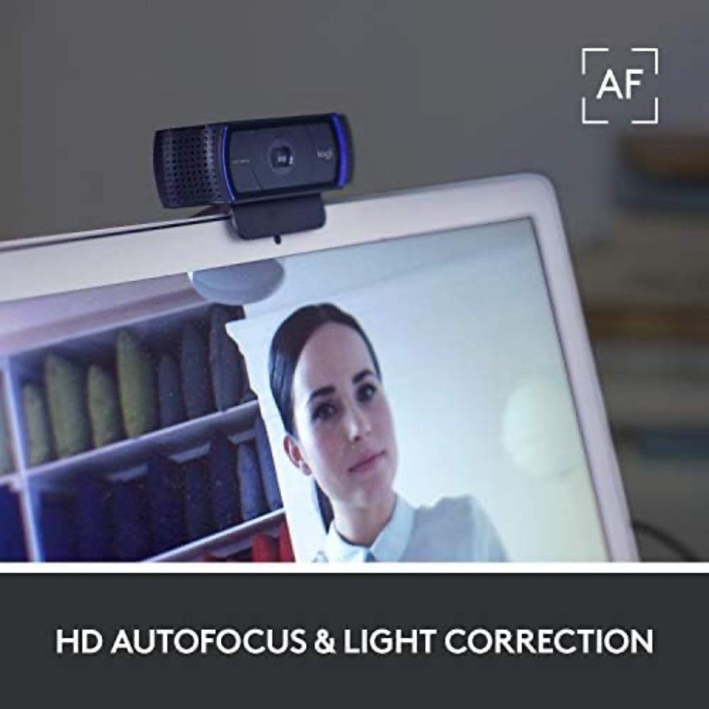 Logitech C920S HD Pro Webcam, 1080p/30fps Video Calling, Stereo Audio, Light Correction, Privacy Shutter - Black