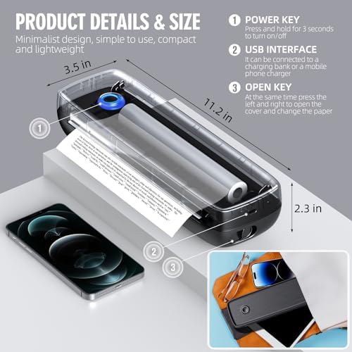 Portable Wireless Printer for Travel - High Resolution Inkless Mini Thermal Print, 4200mAh Battery, Bluetooth & USB (A4, A5, Letter, Legal) Compatible with Android and iOS Phone&Laptop,Blue