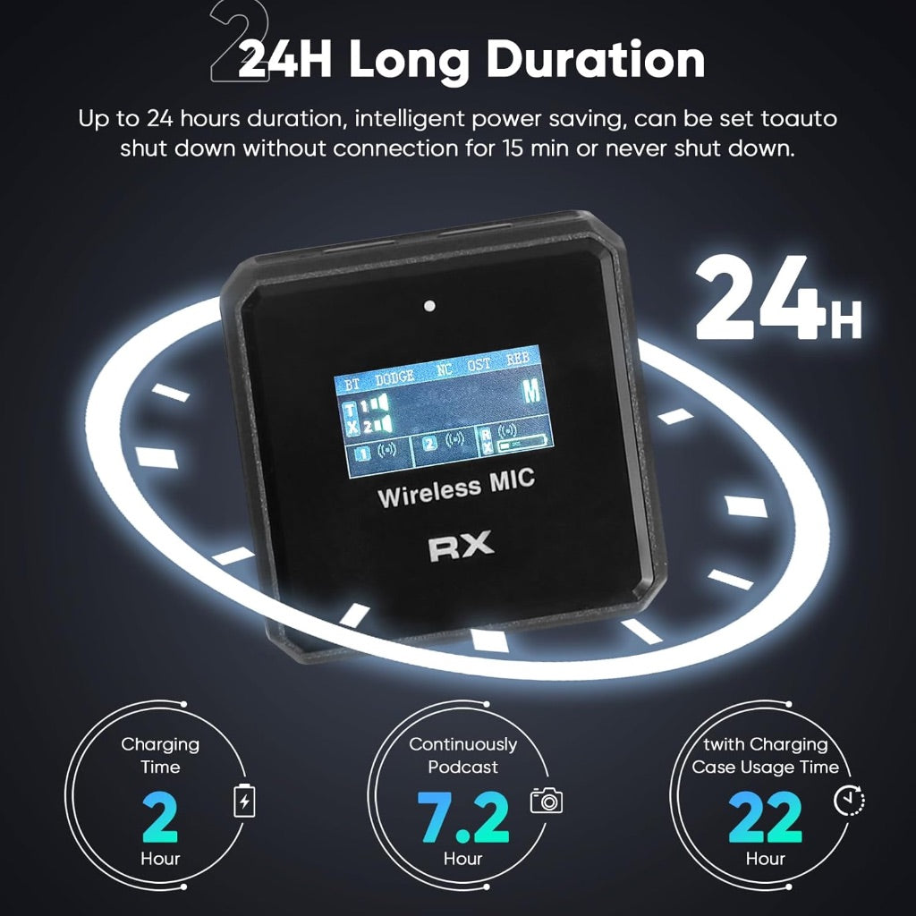 Wireless Lavalier Microphone, 100m Range, Bluetooth, 24-Hour Battery, Noise Cancellation