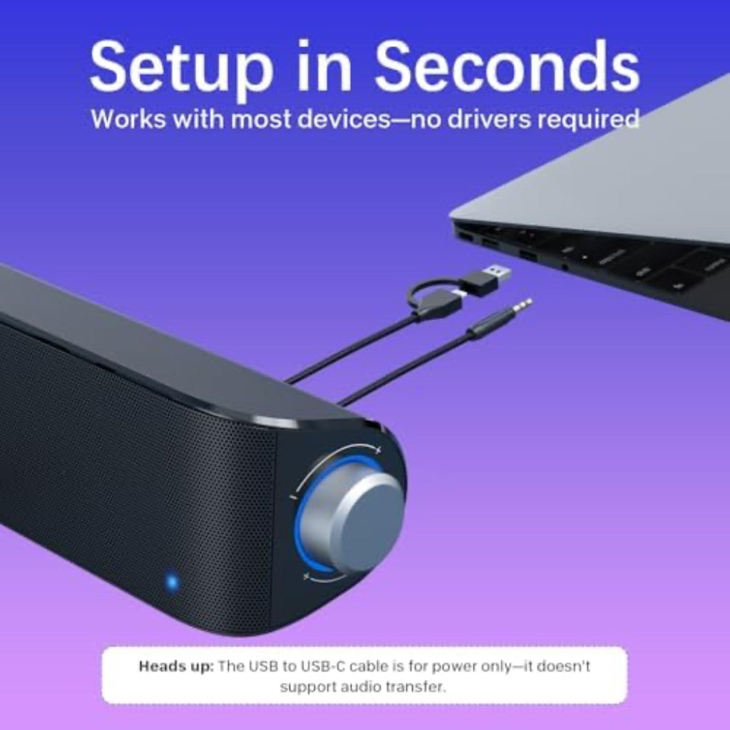HiFi Sound Quality Computer Sound Bar, USB Powered, Bluetooth 5.0 and 3.5mm Aux