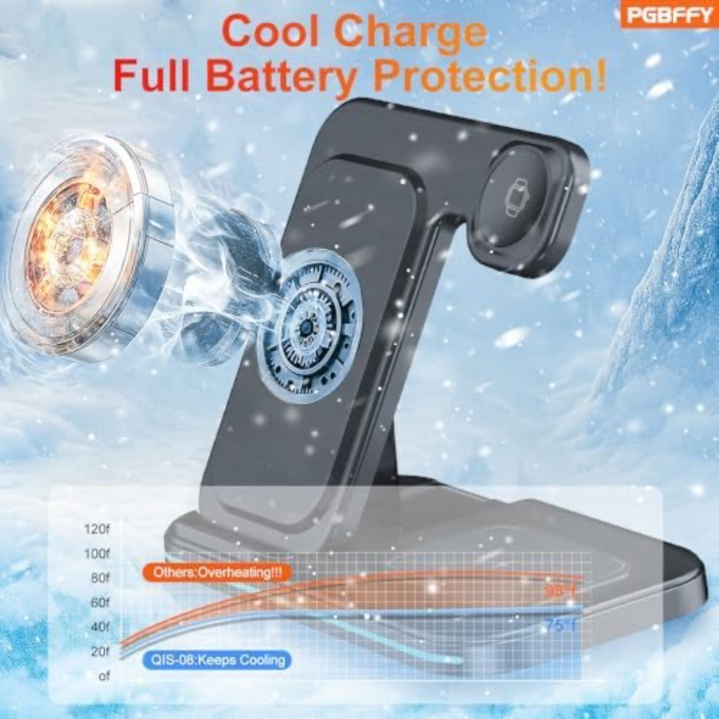 3-in-1 Wireless Charging Station Stand for Multiple Devices with Quick Charge - Black