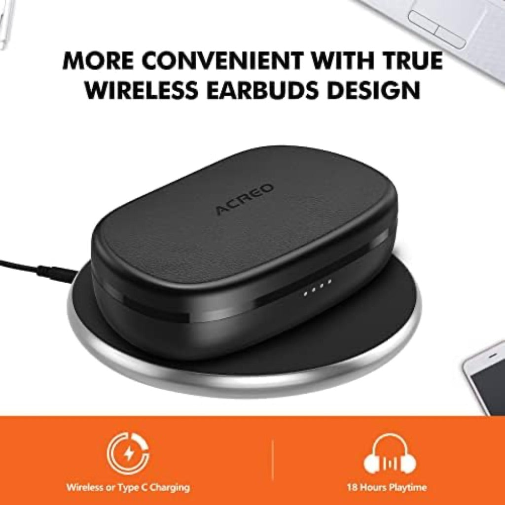 The New Generation Open Ear Earbud Headphones, True Wireless with Earhooks, Case, IPX7 Waterproof - Black