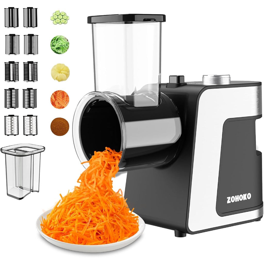 5-in-1 Electric Cheese Grater, 250W Professional Automatic Shredder with 5 Swappable Blades