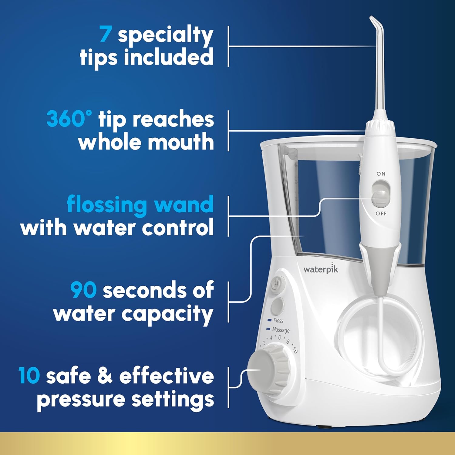 Waterpik Aquarius Water Flosser with 10 Settings, 7 Tips - White