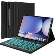 FARYODI Keyboard Case for Samsung Galaxy S10 Plus and Tab S9 FE+ 5G (12.4-inch), Detachable Magnetic Wireless Keyboard with S Pen Holder - Black