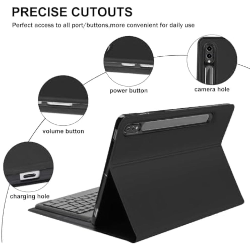 FARYODI Keyboard Case for Samsung Galaxy S10 Plus and Tab S9 FE+ 5G (12.4-inch), Detachable Magnetic Wireless Keyboard with S Pen Holder - Black
