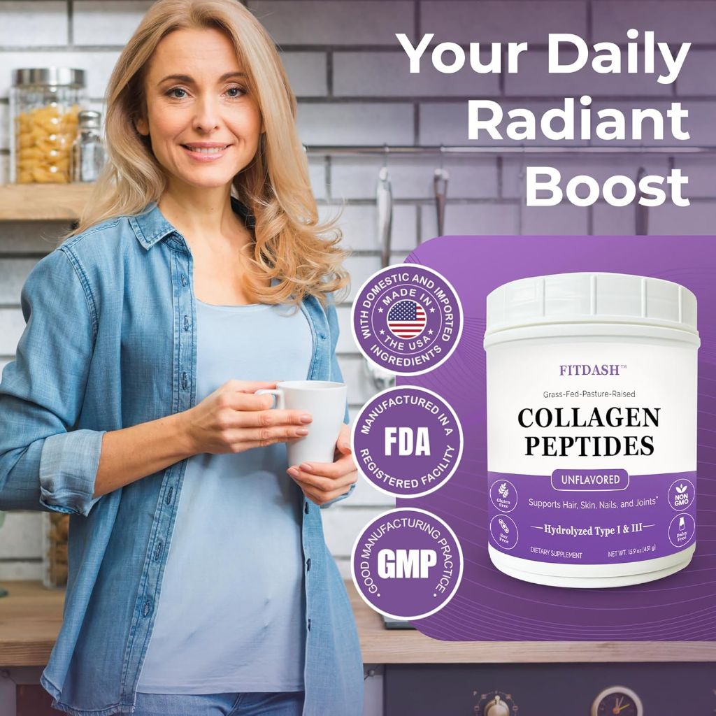 FitDash Hydrolyzed Collagen Peptides Powder Type I and III, Unflavored - 41 Servings/15.9 oz