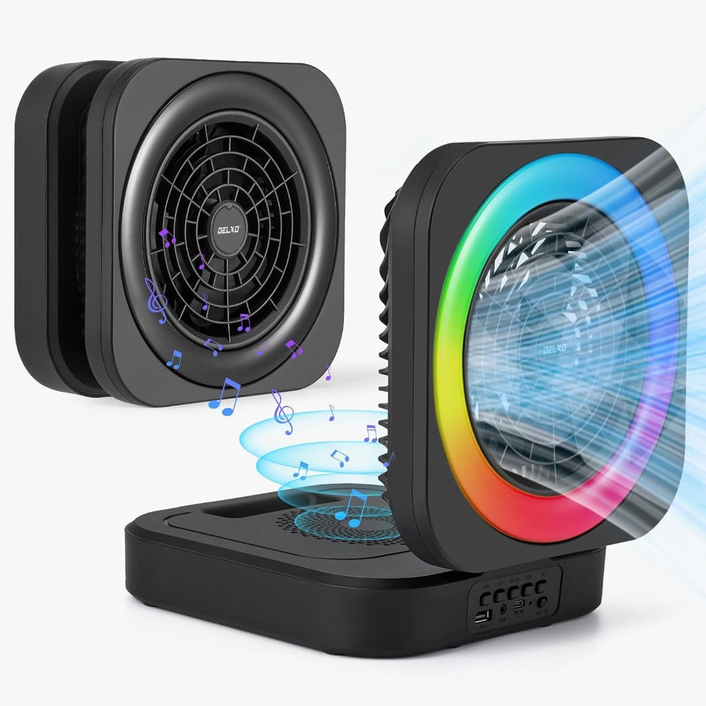 Delxo Desktop Bluetooth Speaker with LED Light and Fan, Black