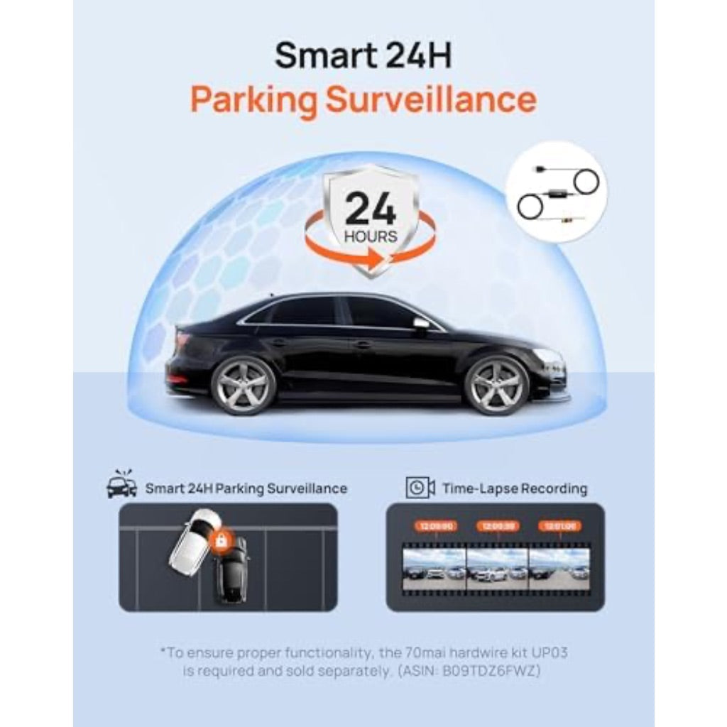 70mai Smart Dash Cam M310, 1296P QHD, Built-In Wi-Fi, 130° Wide-Angle FOV, WDR, Night Vision, iOS/Android Mobile App, Loop Recording, Parking Monitor, Time-Lapse
