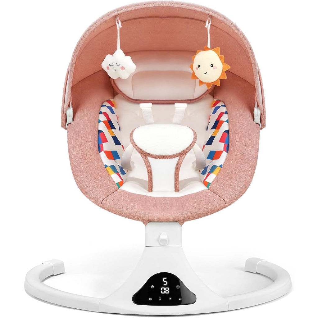 Portable Baby Swing with 5 Speeds, 12 Soothing Melodies, Bluetooth & Remote Control - Pink