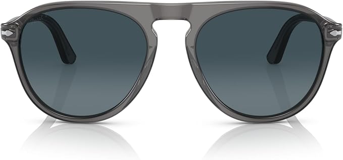 Persol Men's PO3302S 1196S3 Sunglasses - Classic Aviator Style, Gray/Light Blue Gradient Dark Blue Lens, 55mm