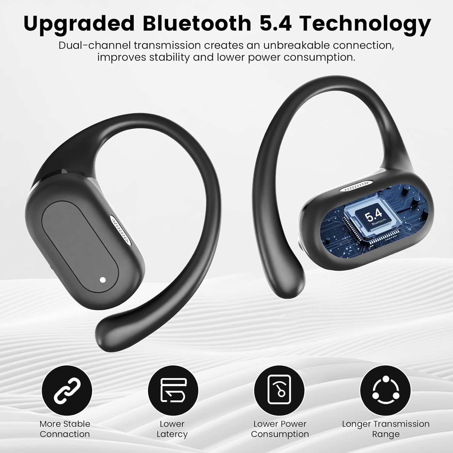 Wireless Bluetooth Ear Hook Earbuds, 40Hrs Playtime, IPX5 Waterproof - Gray