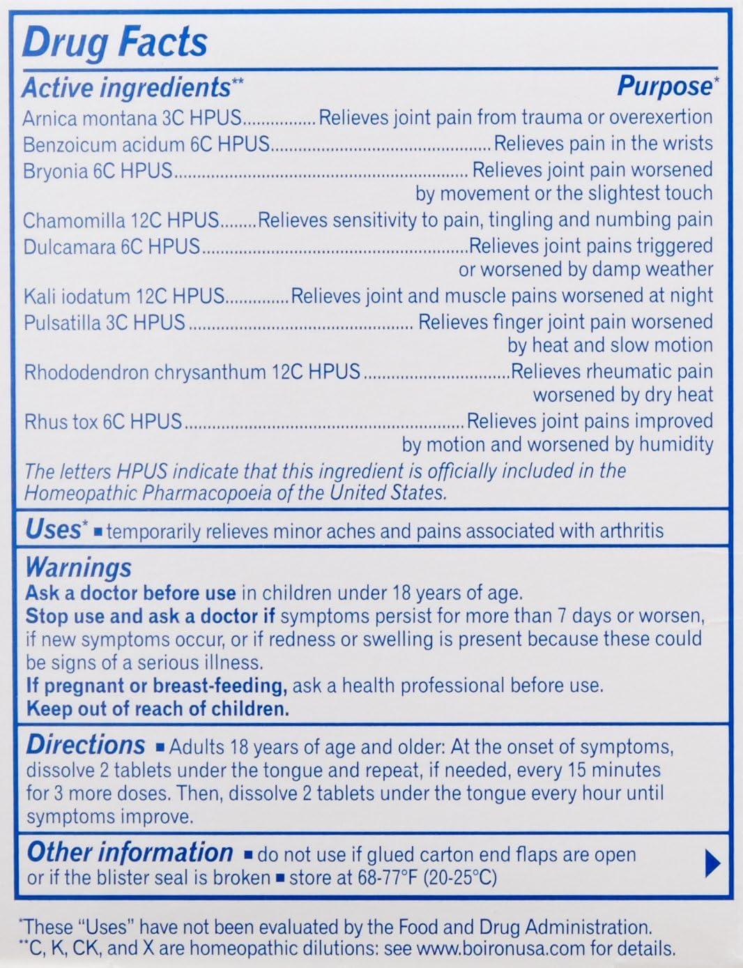 Boiron Arnicare Arthritis Pain Relief Meltaway Tablets (Unflavored) - 60ct
