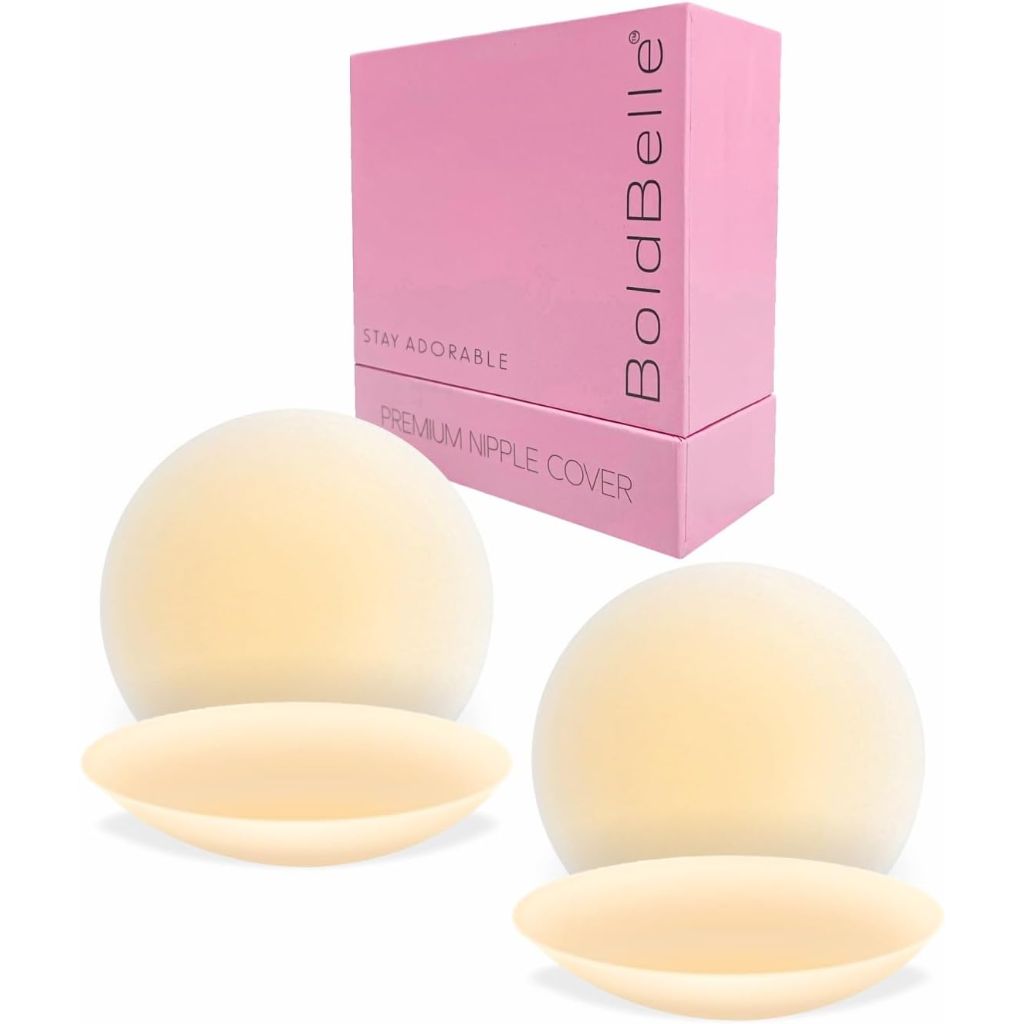 BoldBelle Reusable Silicone Nipple Covers, Invisible Sticky Adhesive - Beige, 2 Pairs