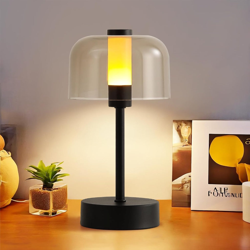 Rechargeable Cordless Table Lamp with LED Bulb, 3 Color Stepless Dimming - Black