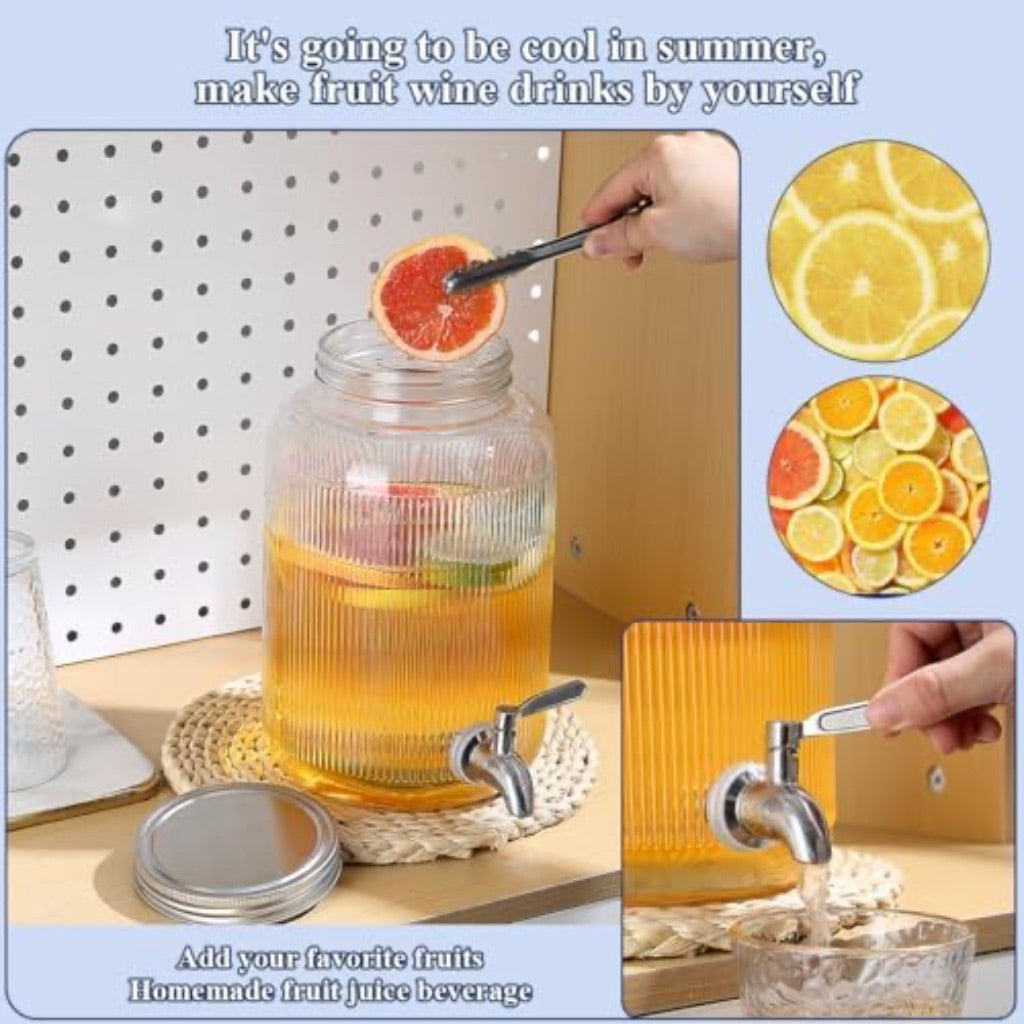 Evanda Glass Drink Dispenser, 1 Gallon with Leak-Proof Stainless Steel Faucets/Spigot