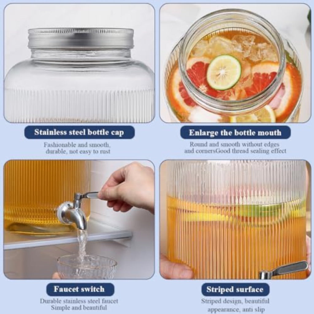 Evanda Glass Drink Dispenser, 1 Gallon with Leak-Proof Stainless Steel Faucets/Spigot
