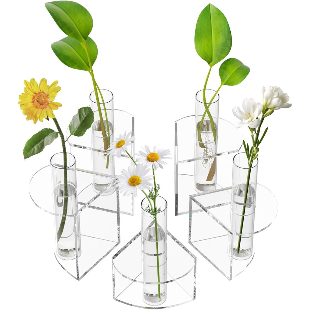 NIUBEE Plant Propagation Station Indoor: Petals Shaped Plant Terrarium with 5 Glass Test Tubes (Clear)