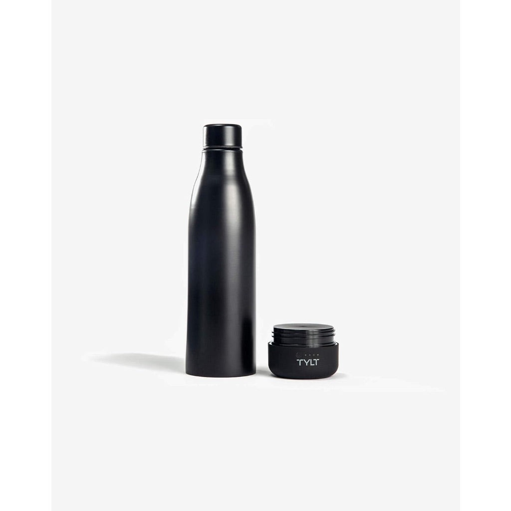 TYLT All-in-One Stainless Steel Water Bottle & 5700 MAH Portable Power Bank - Black, 17oz