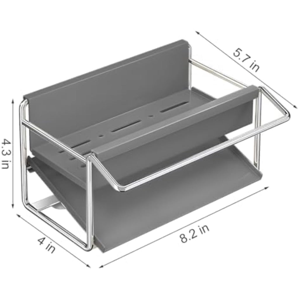 Kitchen Sink Sponge Rack, Self Draining Kitchen Sink Storage Rack - Gray
