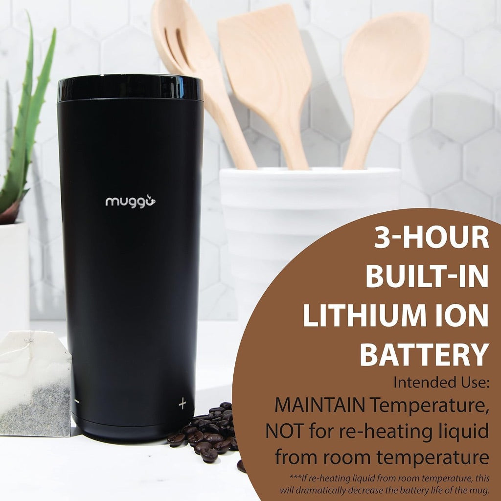 Muggo Self-Heating 12oz Coffee Mug with 3 Hour Battery Life - Black