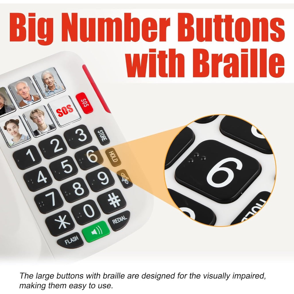 Uvital Landline Telephone w/Big Buttons, Loud Volume - White (SKH-410 Pro)
