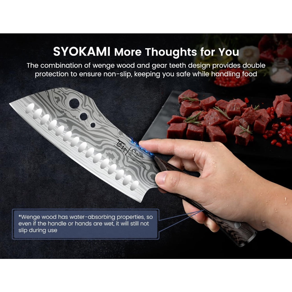 Syokami Cleaver Chef Knife with Herb Stripper, 7" Asian Kitchen Knife