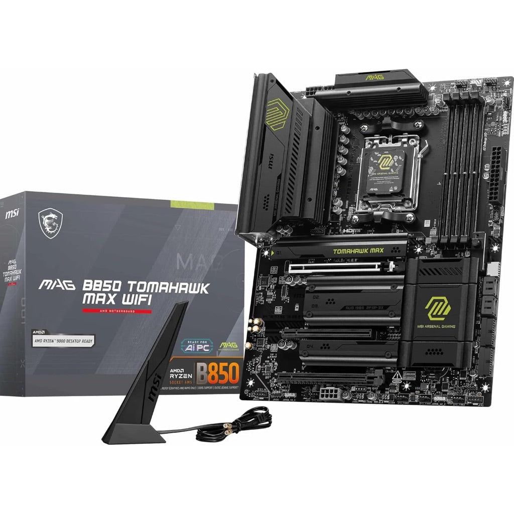 MSI MAG B850 Tomahawk MAX WiFi V1 Motherboard, ATX - Supports AMD Ryzen 9000/8000 / 7000 Processors, AM5-80A SPS VRM, DDR5 Memory Boost 8400+ MT/s (OC), PCIe 5.0 x16, M.2 Gen5, Wi-Fi 7, 5G LAN