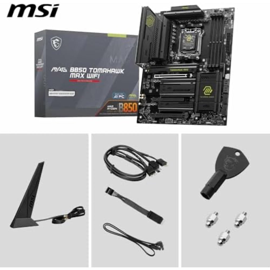 MSI MAG B850 Tomahawk MAX WiFi V1 Motherboard, ATX - Supports AMD Ryzen 9000/8000 / 7000 Processors, AM5-80A SPS VRM, DDR5 Memory Boost 8400+ MT/s (OC), PCIe 5.0 x16, M.2 Gen5, Wi-Fi 7, 5G LAN