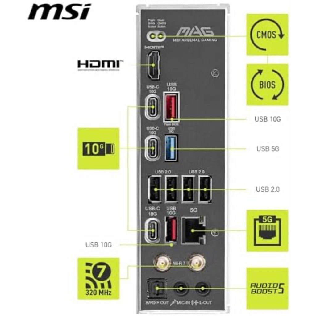 MSI MAG B850 Tomahawk MAX WiFi V1 Motherboard, ATX - Supports AMD Ryzen 9000/8000 / 7000 Processors, AM5-80A SPS VRM, DDR5 Memory Boost 8400+ MT/s (OC), PCIe 5.0 x16, M.2 Gen5, Wi-Fi 7, 5G LAN