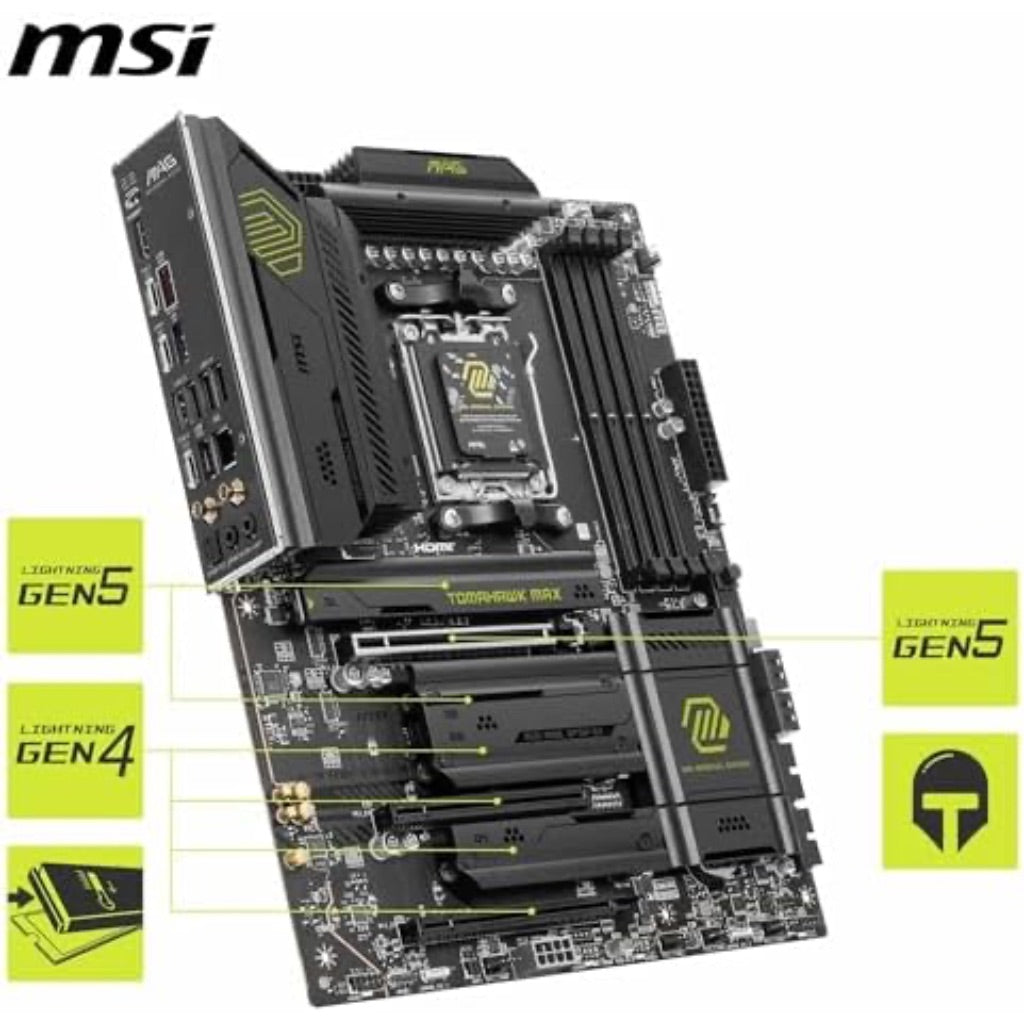 MSI MAG B850 Tomahawk MAX WiFi V1 Motherboard, ATX - Supports AMD Ryzen 9000/8000 / 7000 Processors, AM5-80A SPS VRM, DDR5 Memory Boost 8400+ MT/s (OC), PCIe 5.0 x16, M.2 Gen5, Wi-Fi 7, 5G LAN