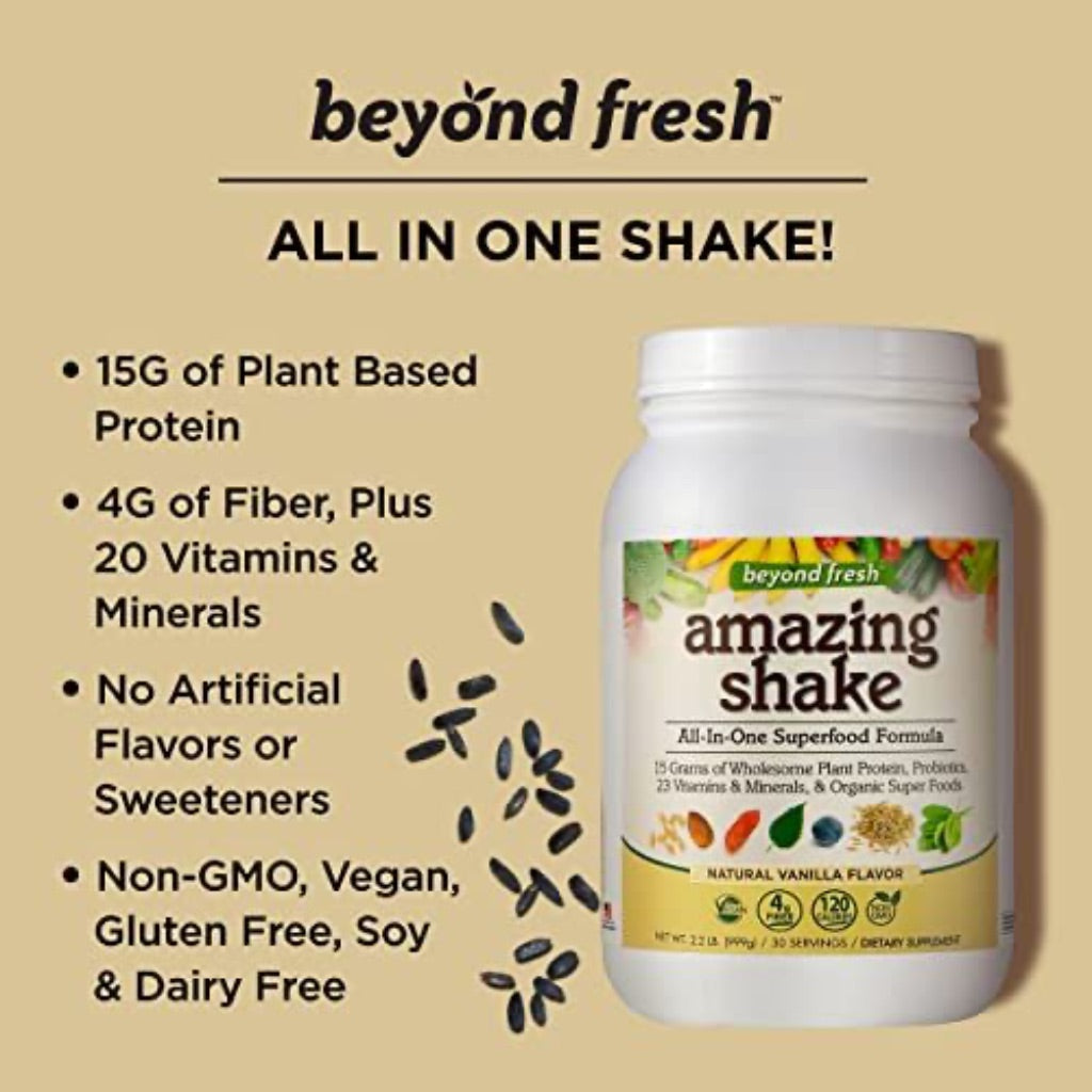 Beyond Fresh Amazing Shake Superfood Formula Meal Replacement Powder, Natural Vanilla Flavor, 2.2lb (30 Servings)