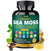 Bualle Organic Sea Moss Capsules with Sea Moss, Black Seed Oil, Ashwagandha, Ginger, 150ct.