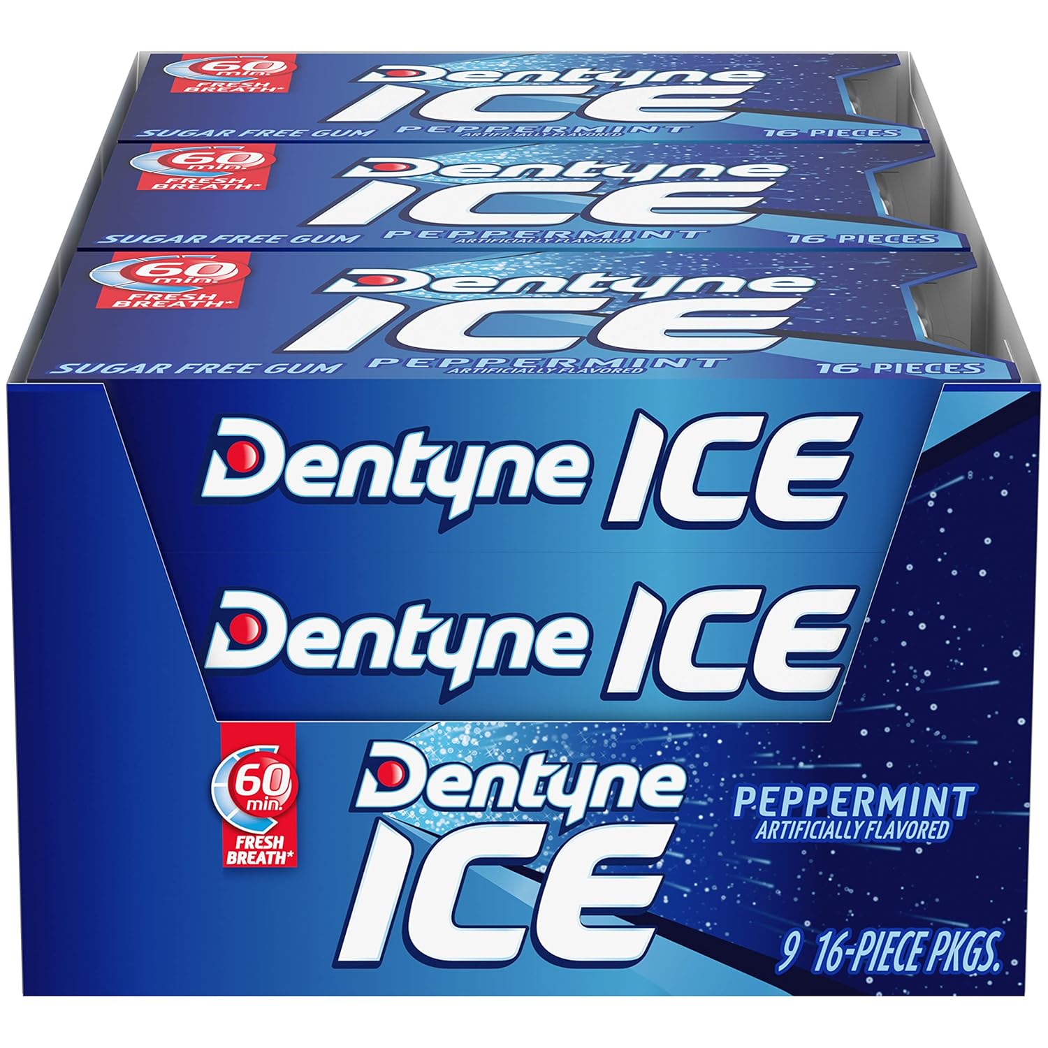 Dentyne Ice Sugar Free Gum - Peppermint, 16 Piece Pack (9 Packs)