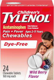 Children's Tylenol Pain + Fever Chews, Dye-Free, Wild Berry, 24ct