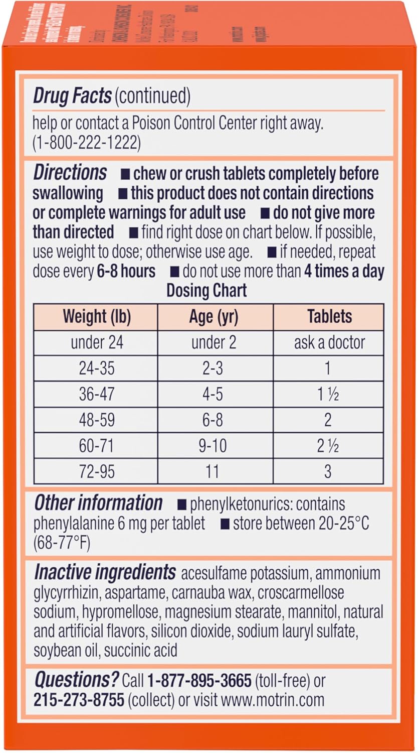 Children's Motrin Dye- Free Ibuprofen Chewable Tablets, Grape, 24ct