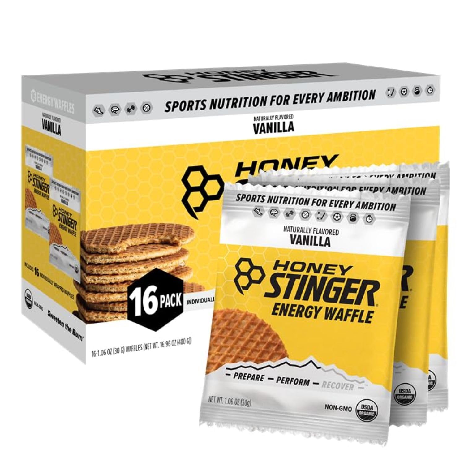 Honey Stinger Organic Energy Waffles, Vanilla, 1.06oz - 16ct