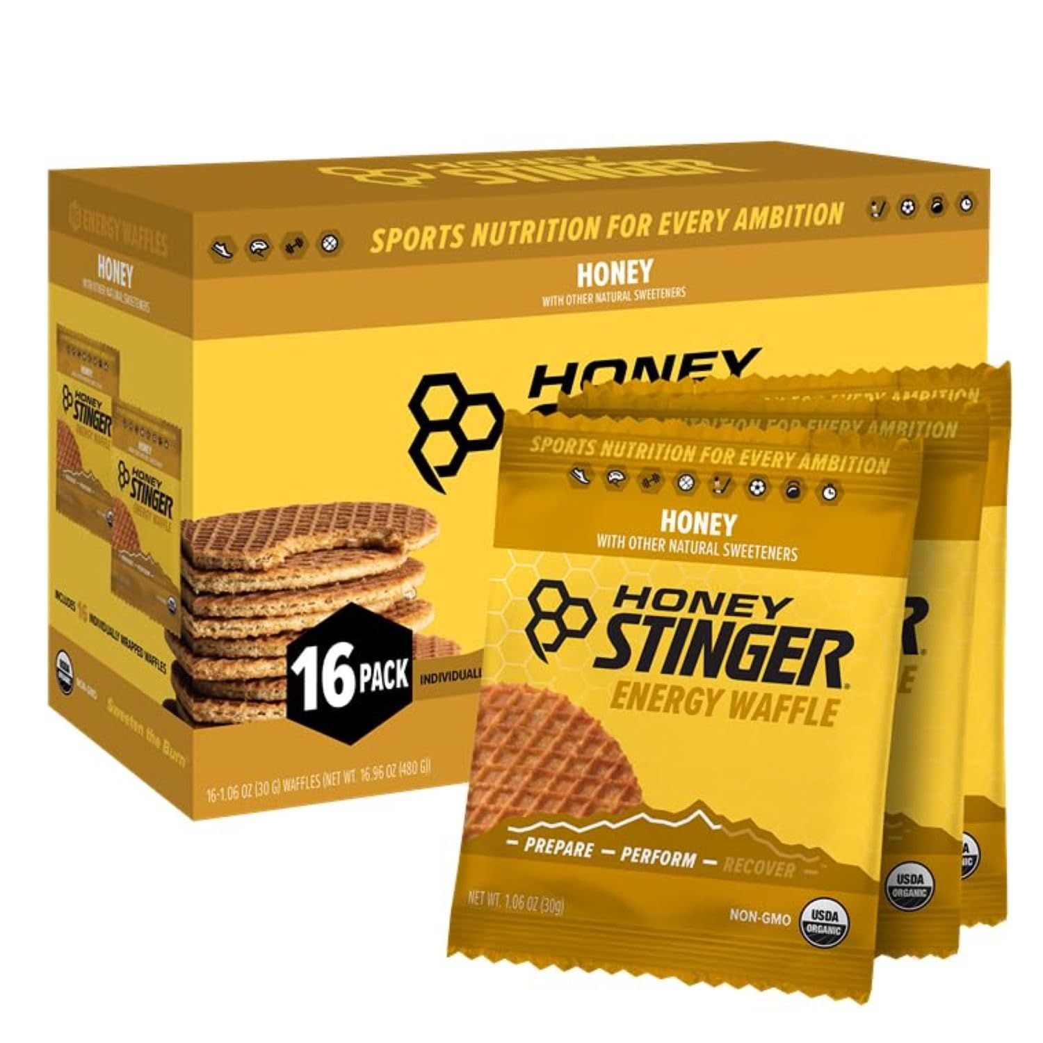 Honey Stinger Organic Energy Waffles, Honey, 1.06oz - 16ct